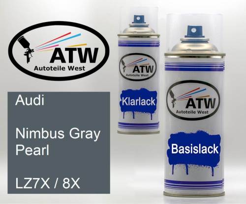 Audi, Nimbus Gray Pearl, LZ7X / 8X: 400ml Sprühdose + 400ml Klarlack - Set, von ATW Autoteile West.